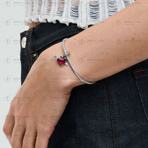 Pandora Red Heart & Arrow Murano Glass Dangle Charm - Picture 5 of 6